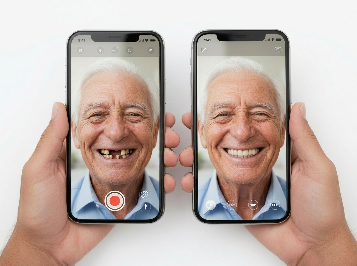 Before and after smile preview on two phones